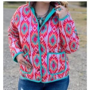Stylish Pink and Teal Women's Puffer Jacket